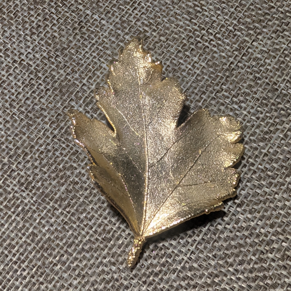 Vintage Gold Tone Leaf Brooch Detailed Veining Botanical Nature Pin Classic